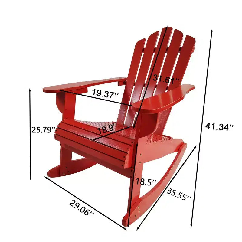 Chaise Adirondack à bascule, inclinable, en bois, rouge