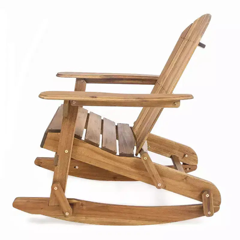 Sedia da esterno Adirondack Okak con sedile a doghe e schienale, sedie a dondolo da esterno con braccioli larghi, sedie da portico per giardino, balcone, naturale