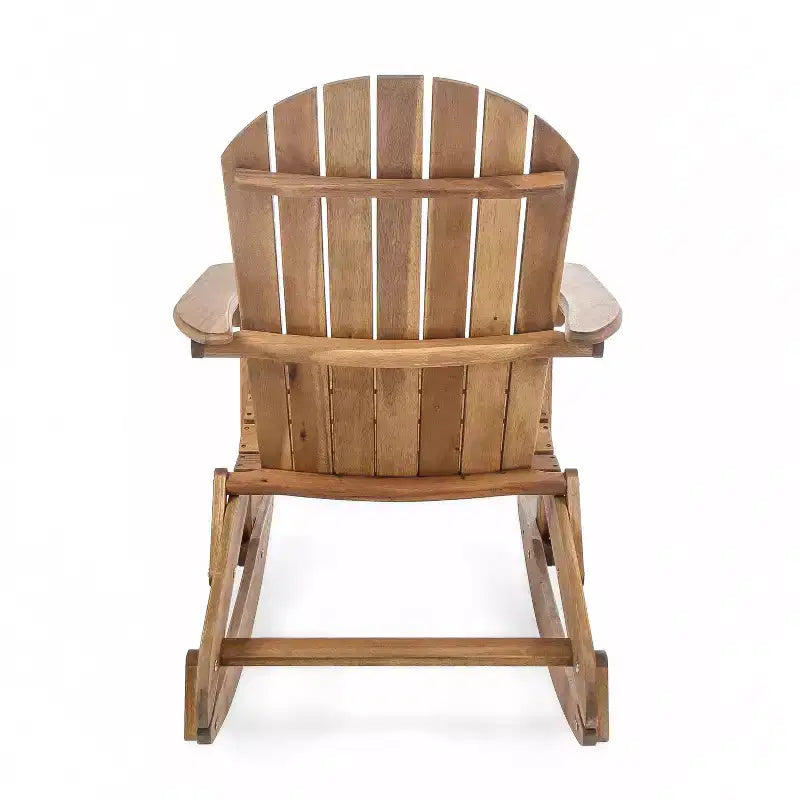 Sedia da esterno Adirondack Okak con sedile a doghe e schienale, sedie a dondolo da esterno con braccioli larghi, sedie da portico per giardino, balcone, naturale