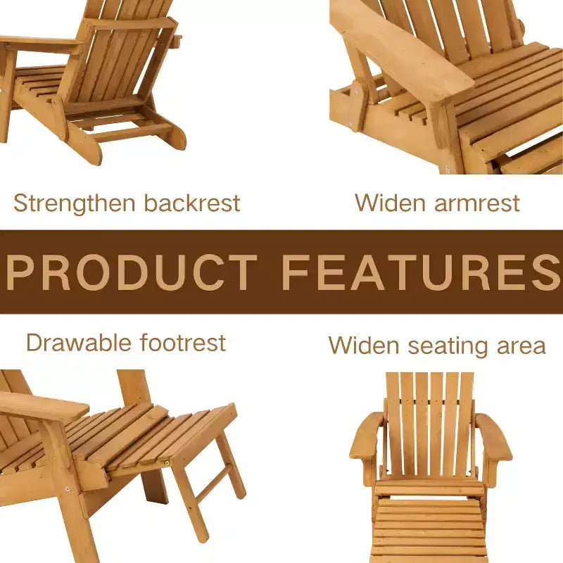 Sedia Adirondack da esterno Okak Oversize in legno con design pieghevole, sedia a sdraio da esterno con braccioli ampi, sedia da patio per giardino