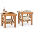 Costway 2PCS Outdoor Side Table Acacia Wood Adirondack Table w/ Storage Shelf Natural