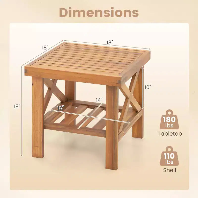 Costway Set di 2 Tavolini da Esterno in Legno di Acacia, Stile Adirondack con Ripiano Contenitore Naturale