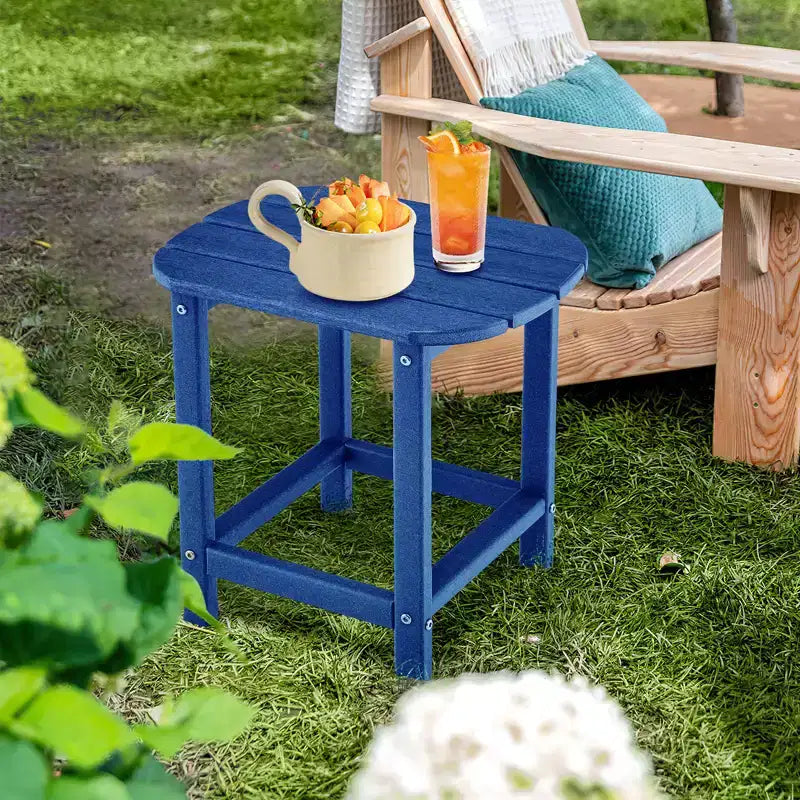 Costway 2 pz Tavolino da Patio 18 pollici Resistente agli Agenti Atmosferici Tavolo Adirondack da Esterno Tavolini Laterali da Sedia Impermeabili in HDPE Blu Scuro