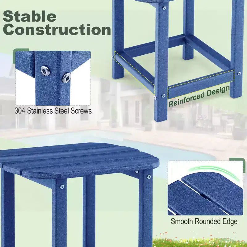 Costway 2 pz Tavolino da Patio 18 pollici Resistente agli Agenti Atmosferici Tavolo Adirondack da Esterno Tavolini Laterali da Sedia Impermeabili in HDPE Blu Scuro