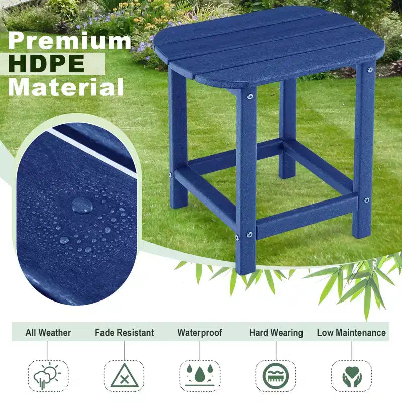 Costway 2 pz Tavolino da Patio 18 pollici Resistente agli Agenti Atmosferici Tavolo Adirondack da Esterno Tavolini Laterali da Sedia Impermeabili in HDPE Blu Scuro