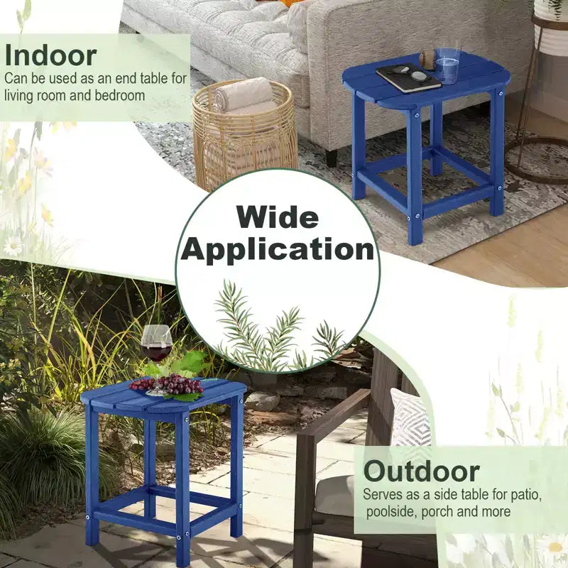 Costway 2 pz Tavolino da Patio 18 pollici Resistente agli Agenti Atmosferici Tavolo Adirondack da Esterno Tavolini Laterali da Sedia Impermeabili in HDPE Blu Scuro