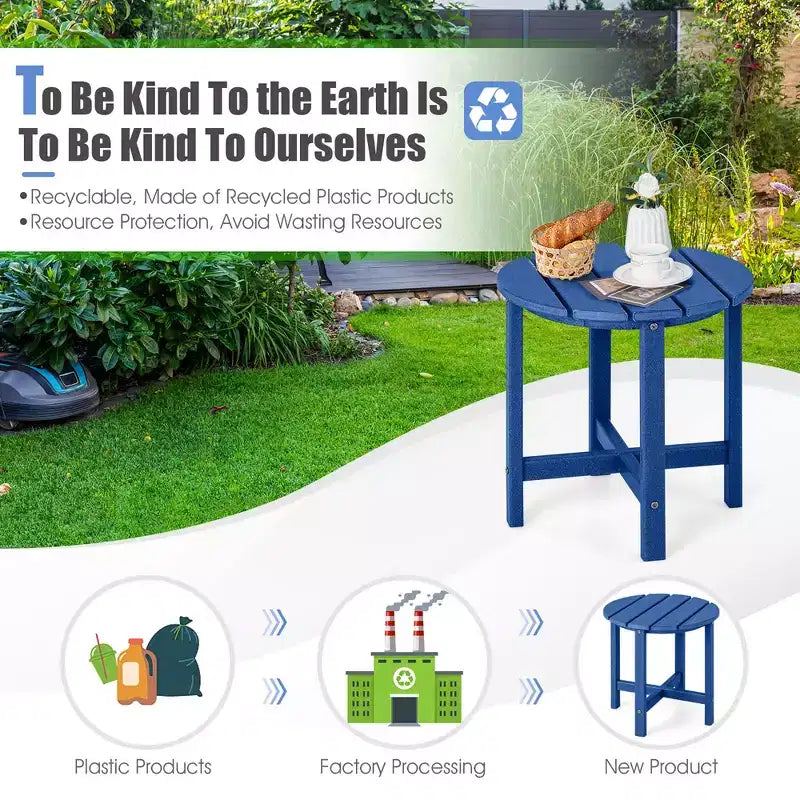 Costway Lot de 2 tables d'appoint rondes d'extérieur de 45,7 cm, résistantes aux intempéries en PEHD, tables d'appoint Adirondack, tables d'appoint de terrasse, bleu marine
