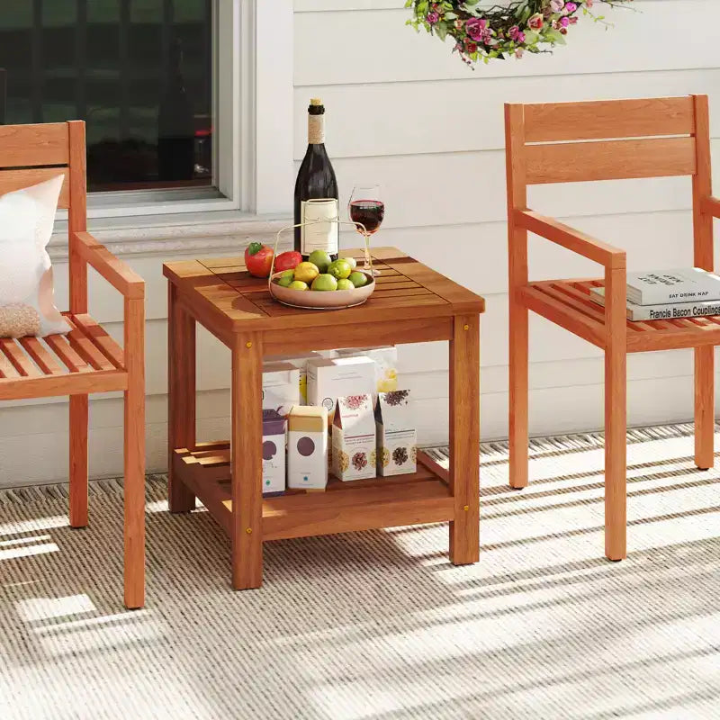 Costway Tavolino Adirondack a 2 Ripiani con Ripiano a Doghe per Giardino, 2 Pezzi