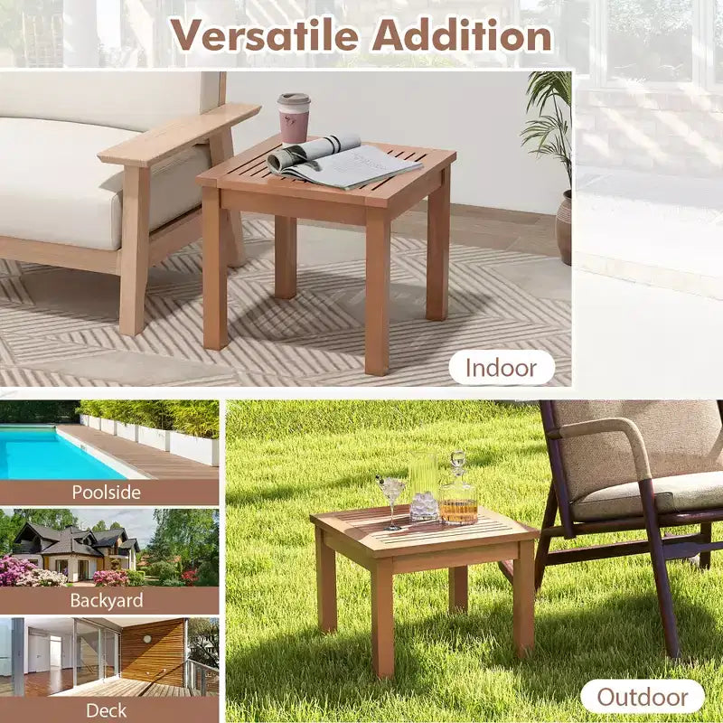 Costway Tavolino Laterale Adirondack per Esterni, Set da 2 Pezzi, Tavolino Quadrato da 45,7 cm con Piano a Doghe