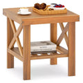 Costway Outdoor Side Table Acacia Wood Adirondack Table w/ Storage Shelf Natural