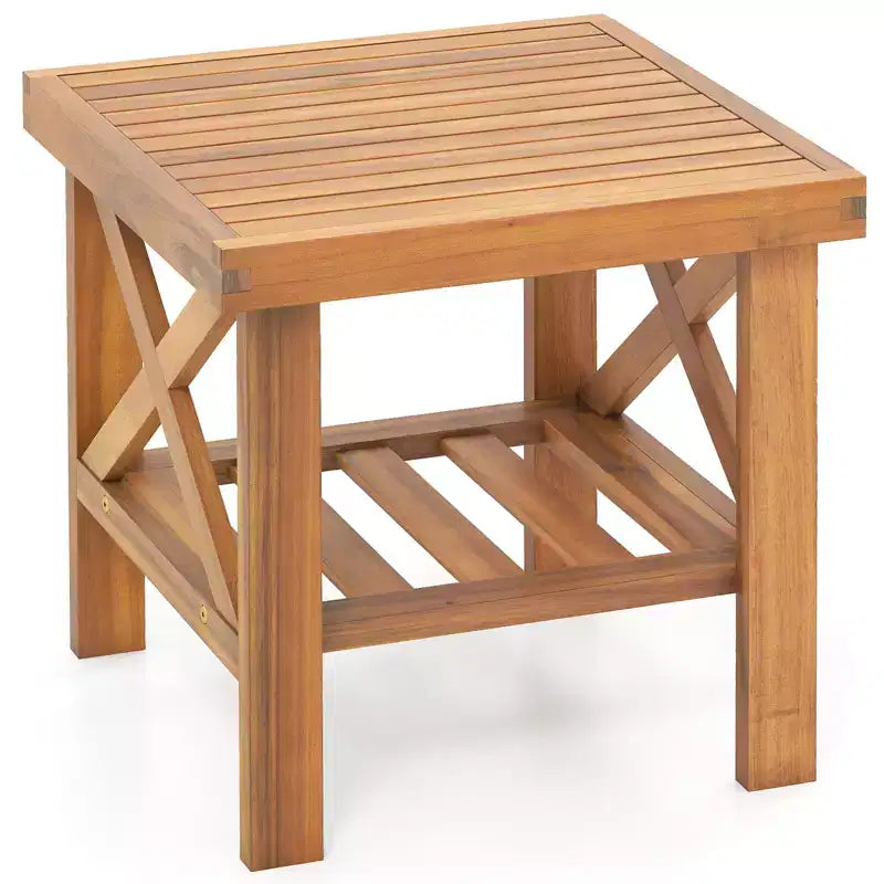 Costway Tavolino da Esterno in Legno di Acacia Adirondack con Ripiano Portaoggetti Naturale