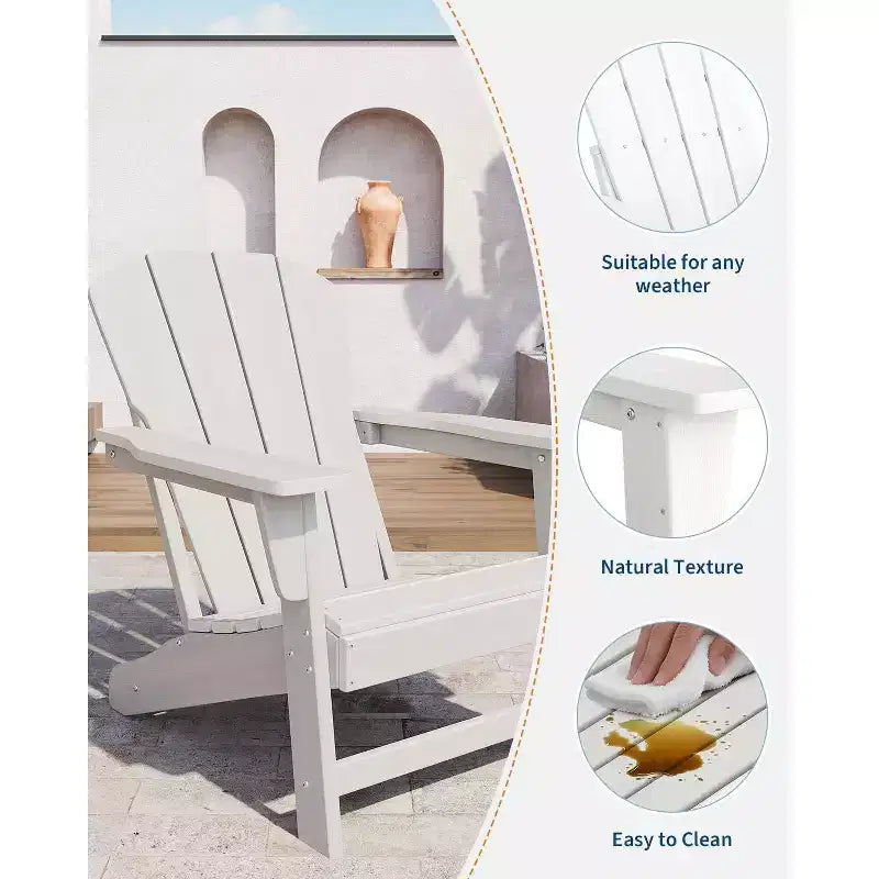 Moderna sedia Adirondack in HDPE, sedia da esterno sovradimensionata in polywood resistente alle intemperie con venature del legno, 380 libbre, per patio, braciere e piscina