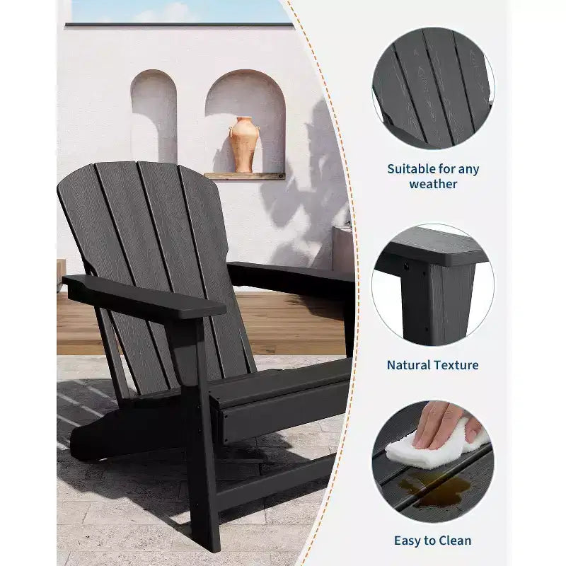 Moderna sedia Adirondack in HDPE, sedia da esterno sovradimensionata in polywood resistente alle intemperie con venature del legno, 380 libbre, per patio, braciere e piscina