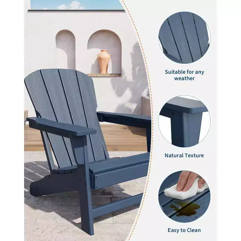 Moderna sedia Adirondack in HDPE, sedia da esterno sovradimensionata in polywood resistente alle intemperie con venature del legno, 380 libbre, per patio, braciere e piscina
