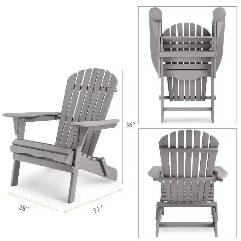 TUYOHW Sedia Adirondack Pieghevole da Patio, Set di 2, Sedia Accento Oversize per Portico, Giardino e Cortile, Sedia a Sdraio da Esterno, Capacità 150 kg
