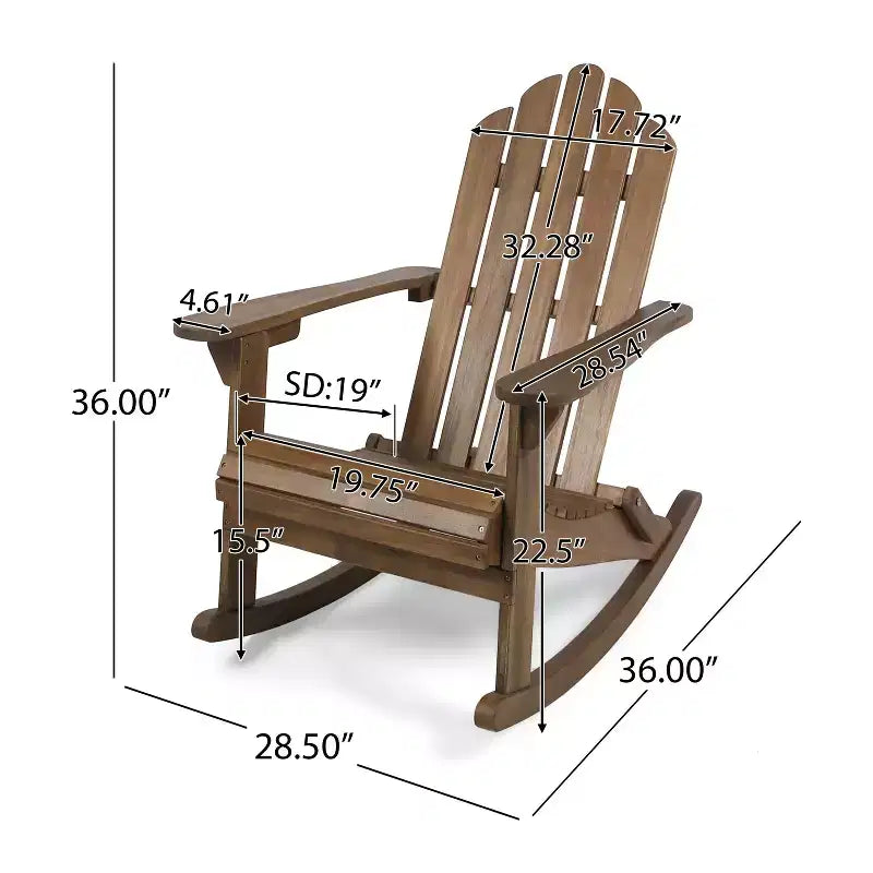 TUYOHW Sedia a dondolo rustica Adirondack, set da 1, sedie da giardino in acacia di alta qualità con portabicchieri, sedia pigra da esterno per portico, cortile e giardino, marrone