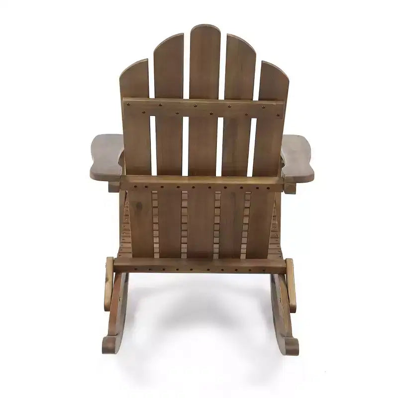 TUYOHW Sedia a dondolo rustica Adirondack, set da 1, sedie da giardino in acacia di alta qualità con portabicchieri, sedia pigra da esterno per portico, cortile e giardino, marrone