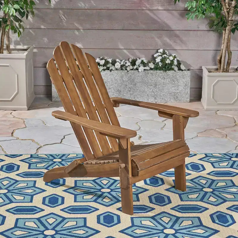 TUYOHW Sedia Adirondack Premium in Acacia, Set da 1, Pieghevole, Stile Bohemien, con Schienale Alto per Portico, Cortile e Giardino
