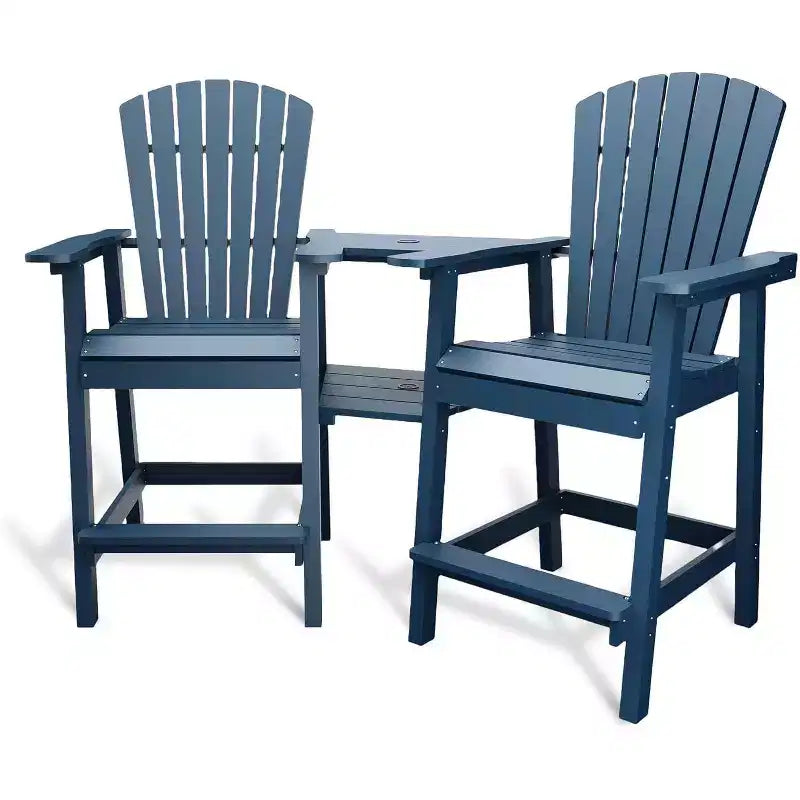 Tabourets de bar Adirondack d'extérieur COZONY en polyéthylène recyclé, lot de 2 avec plateau de connexion