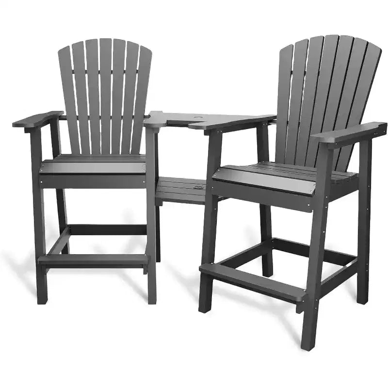 Tabourets de bar Adirondack d'extérieur COZONY en polyéthylène recyclé, lot de 2 avec plateau de connexion