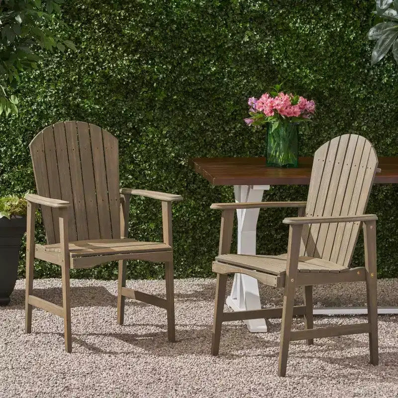 TUYOHW Acacia Wood Adirondack Dining Chairs Set of 2,Outdoor Weather Resistant Patio Chairs,300lb Capacity