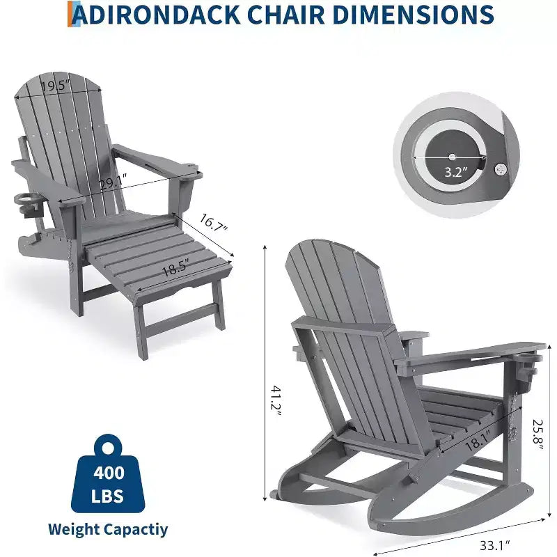 COZONY Sedia a Dondolo Adirondack da Esterno, Design Pieghevole con Portabicchieri, HDPE per Tutte le Condizioni Atmosferiche