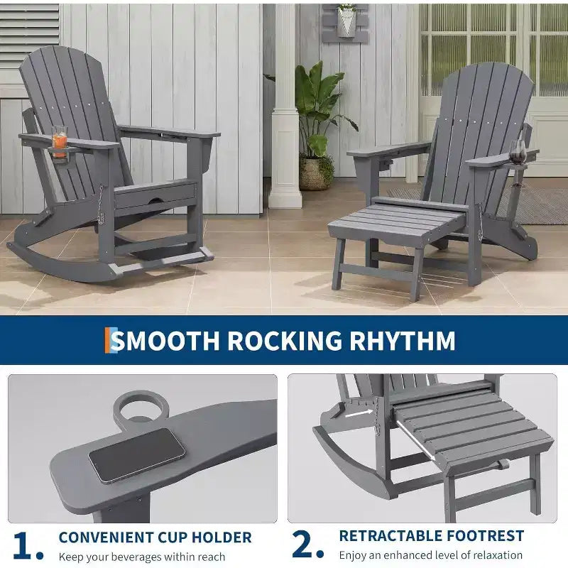 COZONY Sedia a Dondolo Adirondack da Esterno, Design Pieghevole con Portabicchieri, HDPE per Tutte le Condizioni Atmosferiche