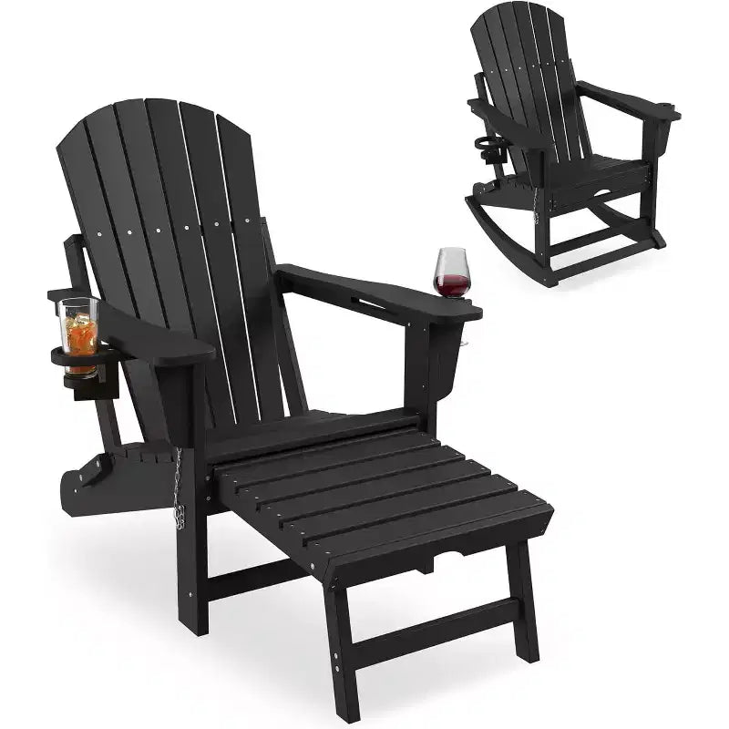 COZONY Adirondack Outdoor Rocking Chair, Folding Design with Cup Holders, HDPE All-Weather