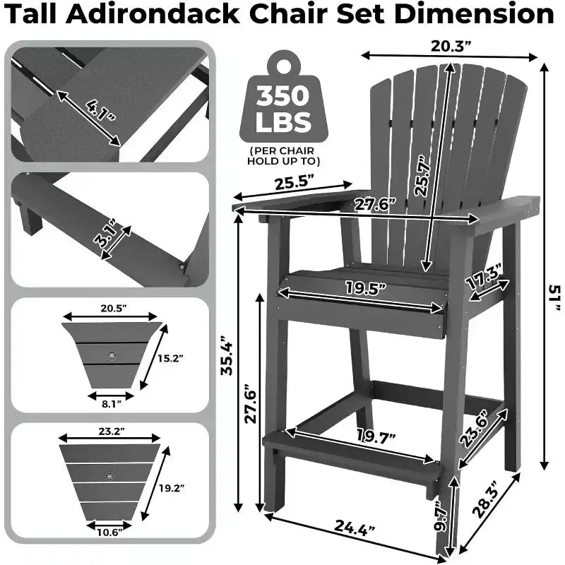 COZONY Sedie Adirondack Alte da Esterno, Set da 4, Sgabelli da Bar in HDPE con Tavolino di Collegamento