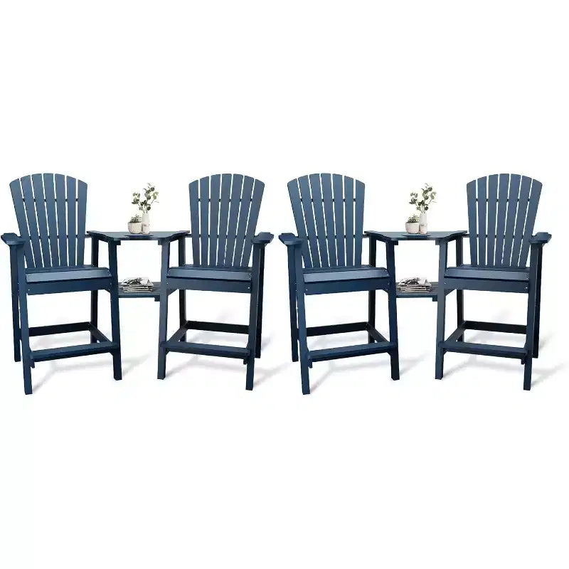 COZONY Lot de 4 Chaises Adirondack Hautes d'extérieur, Tabourets de Bar en HDPE avec Plateau de Liaison