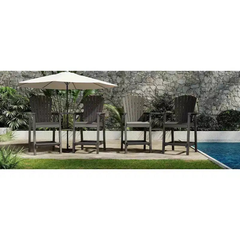 COZONY Lot de 4 Chaises Adirondack Hautes d'extérieur, Tabourets de Bar en HDPE avec Plateau de Liaison