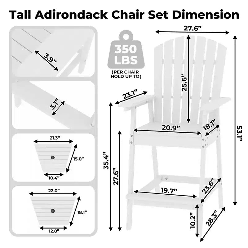 Sgabelli alti Adirondack da esterno con vassoio di collegamento, sedie Adirondack alte da patio per ponte, cortile, balcone, sedie Adirondack da esterno altezza bar