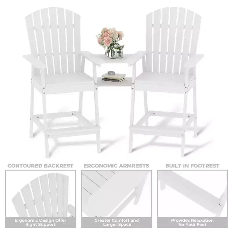 Sgabelli alti Adirondack da esterno con vassoio di collegamento, sedie Adirondack alte da patio per ponte, cortile, balcone, sedie Adirondack da esterno altezza bar