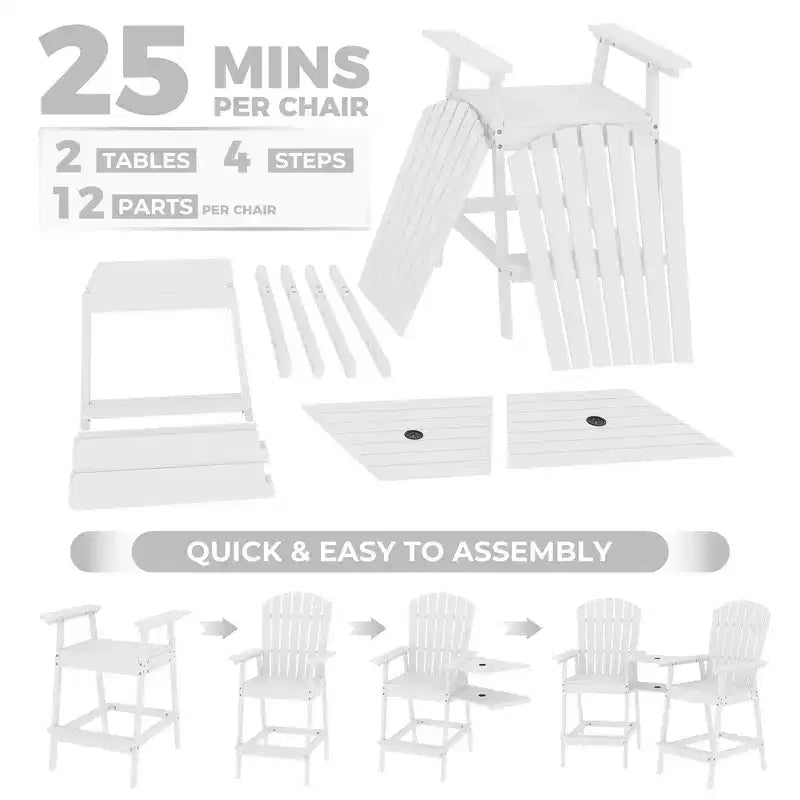 Sgabelli alti Adirondack da esterno con vassoio di collegamento, sedie Adirondack alte da patio per ponte, cortile, balcone, sedie Adirondack da esterno altezza bar