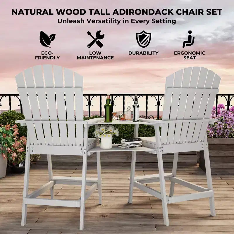Sgabelli alti Adirondack da esterno con vassoio di collegamento, sedie Adirondack alte da patio per ponte, cortile, balcone, sedie Adirondack da esterno altezza bar