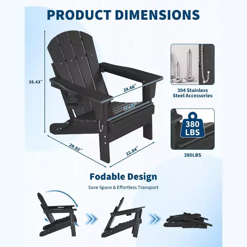 Sedie Adirondack Pieghevoli, Sedie da Esterno in HDPE per Tutte le Stagioni con Portabicchieri e Texture Effetto Legno per Patio, Focolare e Giardino