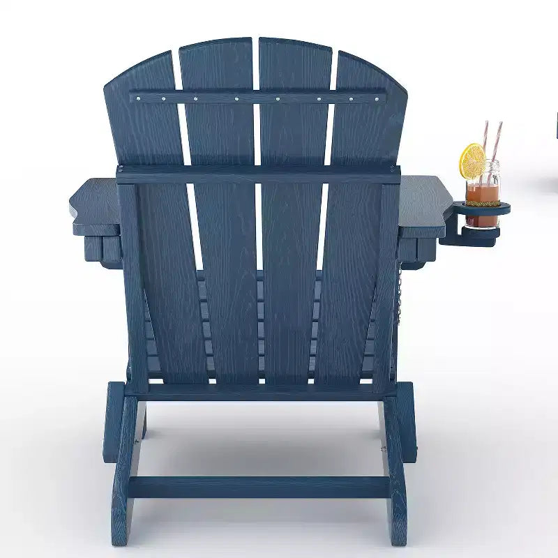 Sedie Adirondack Pieghevoli, Sedie da Esterno in HDPE per Tutte le Stagioni con Portabicchieri e Texture Effetto Legno per Patio, Focolare e Giardino