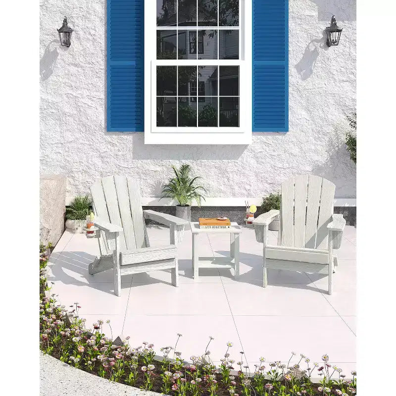 Sedie Adirondack Pieghevoli, Sedie da Esterno in HDPE per Tutte le Stagioni con Portabicchieri e Texture Effetto Legno per Patio, Focolare e Giardino