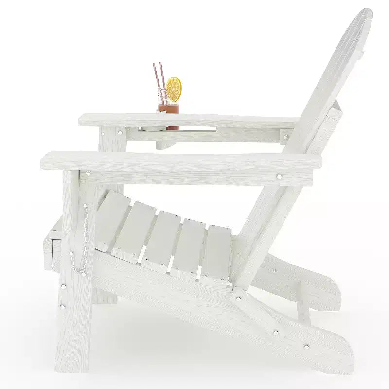 Sedie Adirondack Pieghevoli, Sedie da Esterno in HDPE per Tutte le Stagioni con Portabicchieri e Texture Effetto Legno per Patio, Focolare e Giardino
