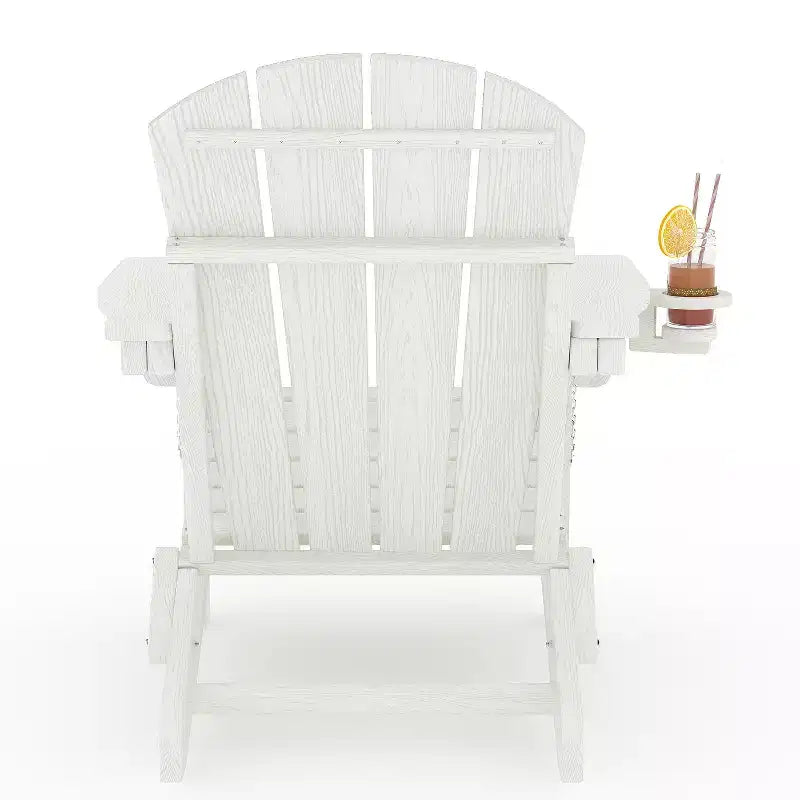 Sedie Adirondack Pieghevoli, Sedie da Esterno in HDPE per Tutte le Stagioni con Portabicchieri e Texture Effetto Legno per Patio, Focolare e Giardino