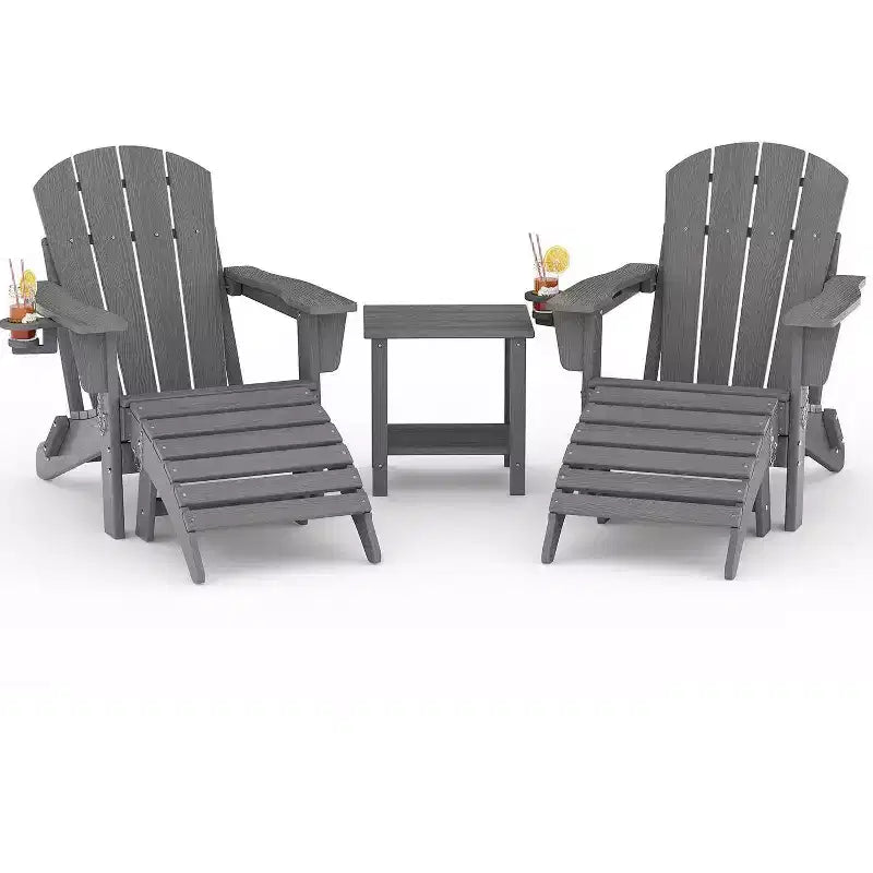 Chaises Adirondack Pliables, Chaises d'Extérieur Tous Temps en PEHD avec Porte-Gobelets et Texture Bois pour Patio, Foyer Extérieur et Jardin