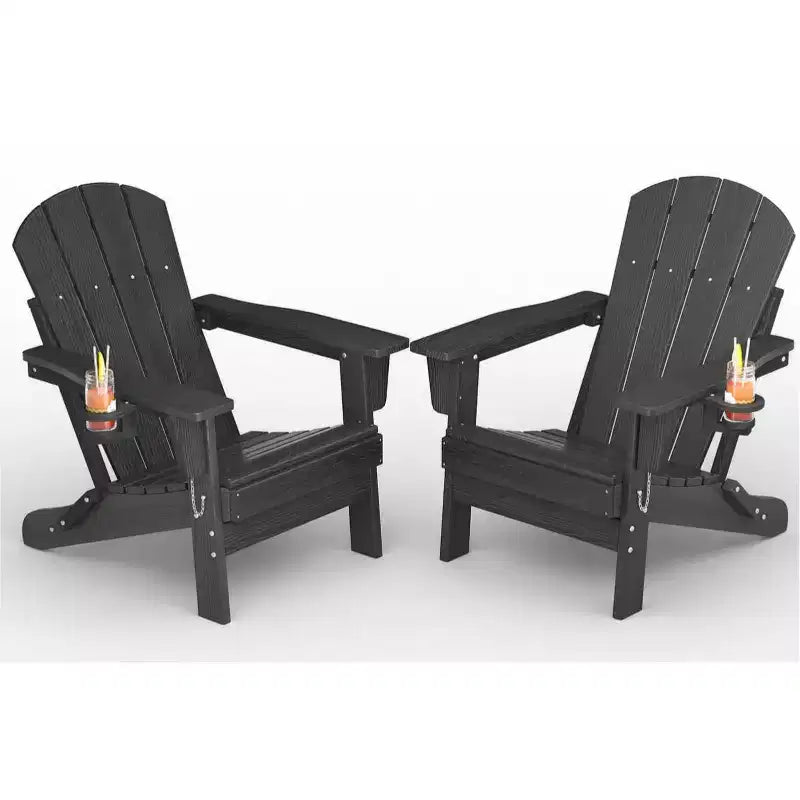 Chaises Adirondack Pliables, Chaises d'Extérieur Tous Temps en PEHD avec Porte-Gobelets et Texture Bois pour Patio, Foyer Extérieur et Jardin