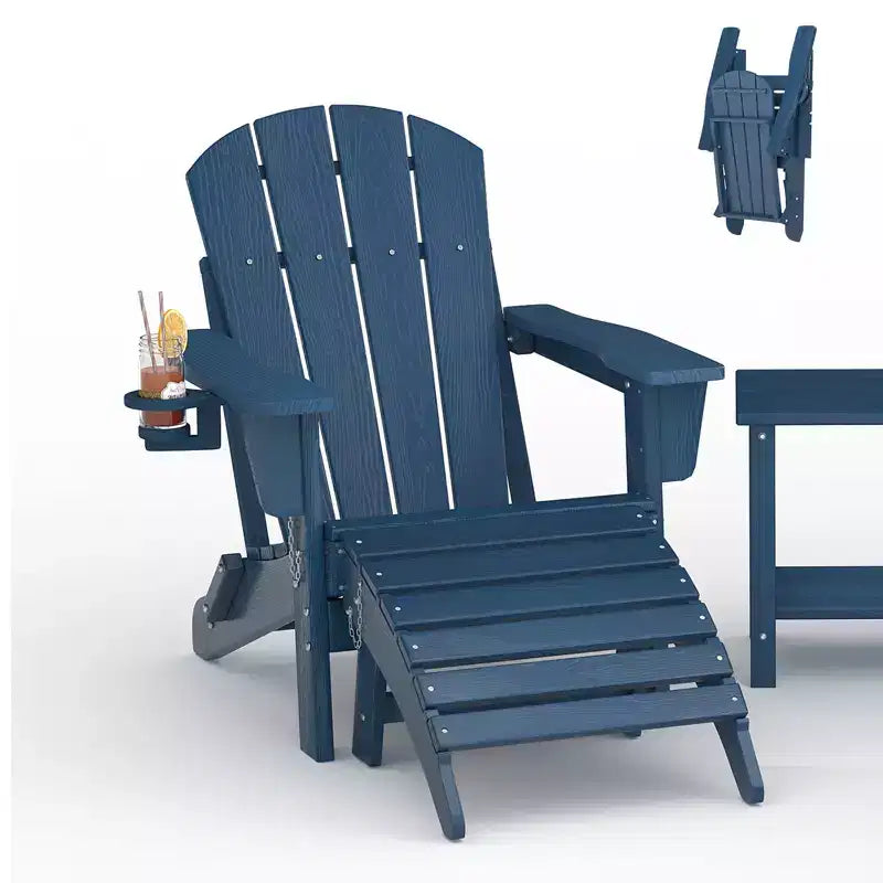 Chaises Adirondack Pliables, Chaises d'Extérieur Tous Temps en PEHD avec Porte-Gobelets et Texture Bois pour Patio, Foyer Extérieur et Jardin