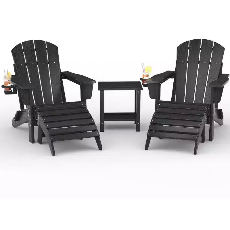 Chaises Adirondack Pliables, Chaises d'Extérieur Tous Temps en PEHD avec Porte-Gobelets et Texture Bois pour Patio, Foyer Extérieur et Jardin