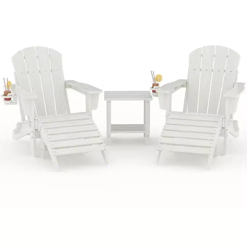 Chaises Adirondack Pliables, Chaises d'Extérieur Tous Temps en PEHD avec Porte-Gobelets et Texture Bois pour Patio, Foyer Extérieur et Jardin