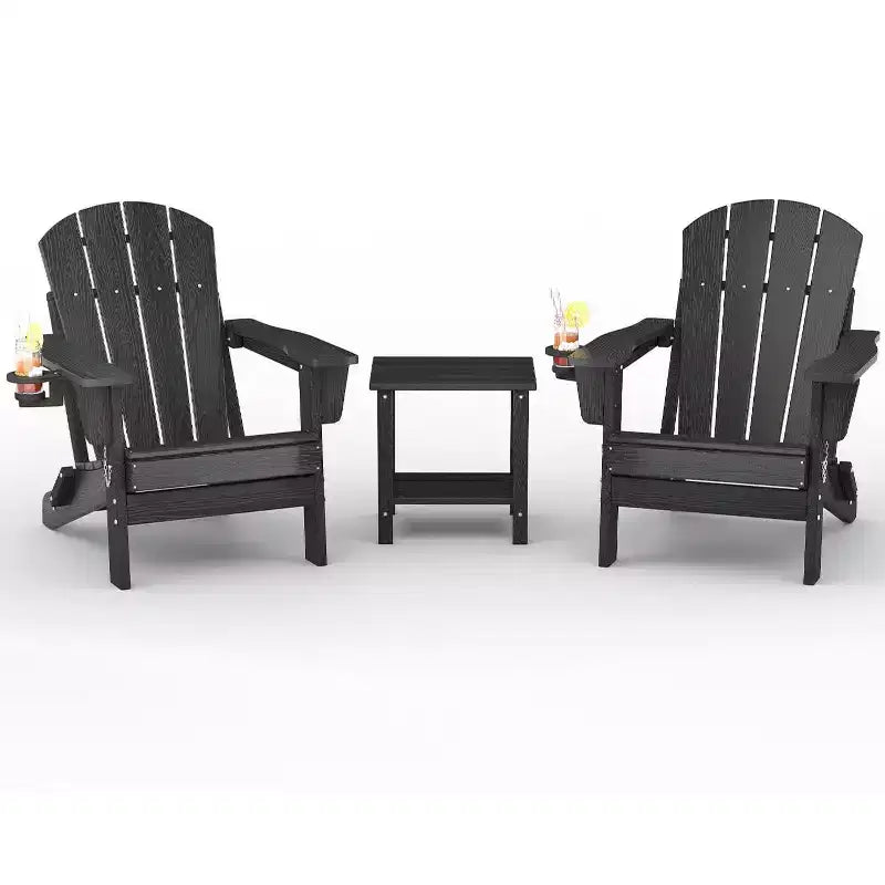 Chaises Adirondack Pliables, Chaises d'Extérieur Tous Temps en PEHD avec Porte-Gobelets et Texture Bois pour Patio, Foyer Extérieur et Jardin