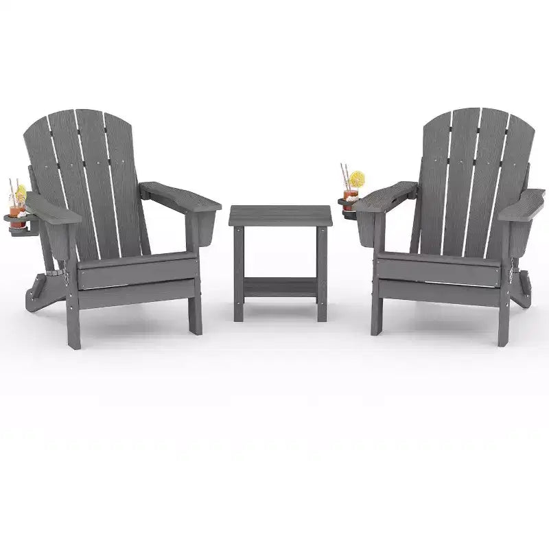Chaises Adirondack Pliables, Chaises d'Extérieur Tous Temps en PEHD avec Porte-Gobelets et Texture Bois pour Patio, Foyer Extérieur et Jardin