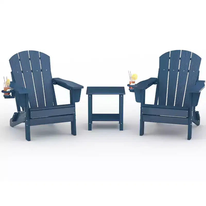 Chaises Adirondack Pliables, Chaises d'Extérieur Tous Temps en PEHD avec Porte-Gobelets et Texture Bois pour Patio, Foyer Extérieur et Jardin