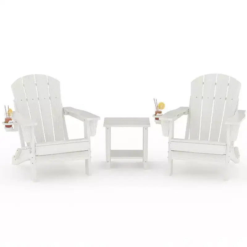Chaises Adirondack Pliables, Chaises d'Extérieur Tous Temps en PEHD avec Porte-Gobelets et Texture Bois pour Patio, Foyer Extérieur et Jardin