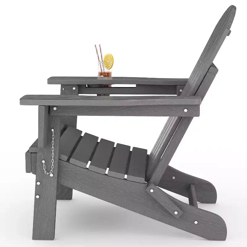 Sedie Adirondack pieghevoli, sedute da esterno in HDPE per tutte le stagioni con texture effetto legno e portabicchieri per patio, braciere e giardino, bianco